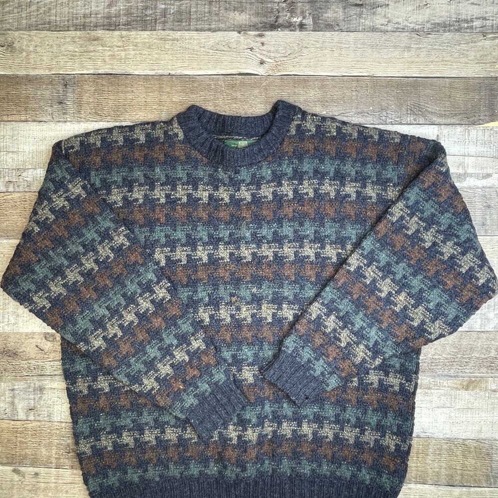 Orvis Wool Knit Men's Multicolor Houndstooth Sweater